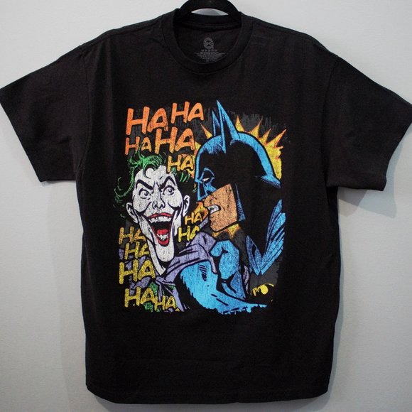 Batman Joker Duo Laugh Charcoal T-Shirt Sz Large - Picture 1 of 5